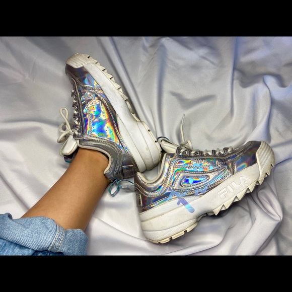 FILA Disruptor II Iridescent Silver & White Shoes - Picture 2 of 3
